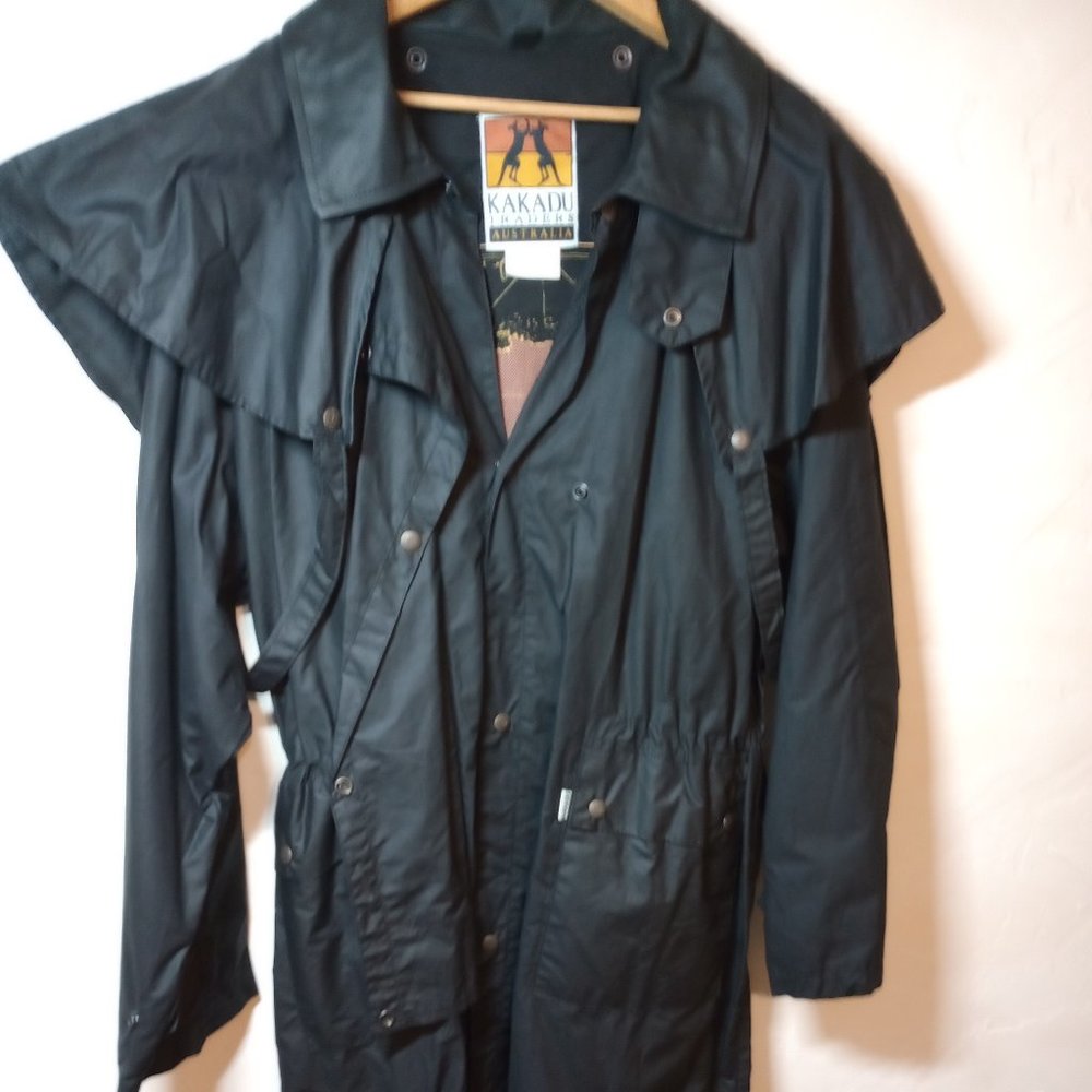 Kakadu Traders Australia Mens Black Waxed Cotton Duster Drovers Coat